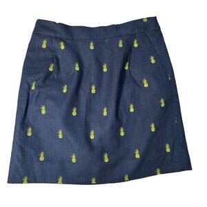 J.Crew Pineapple Print Skirt Womens Size 2 Blue Cotton Mini Pockets Preppy Summe